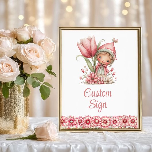 Whimsy Fairy Girl Blush Floral Birthday Custom Sig Poster