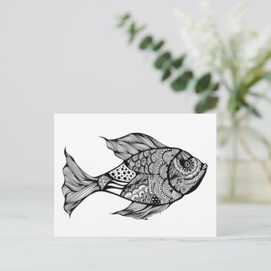 Whimsy Fish Doodle Art Postkarte (Stehend Vorderseite)