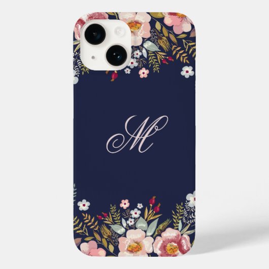 Whimsy Floral Monogram Navy Case-Mate iPhone Hülle (Rückseite)