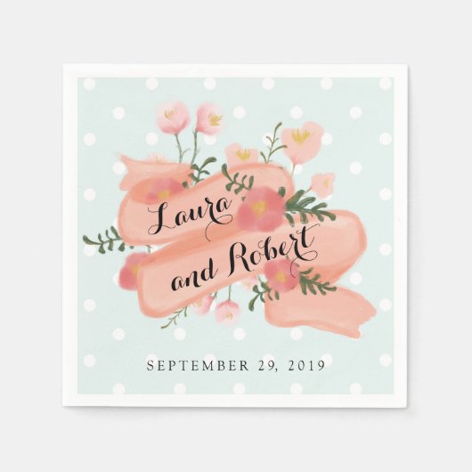 Whimsy Floral Vintag Banner Custom Wedding Serviette (Vorderseite)