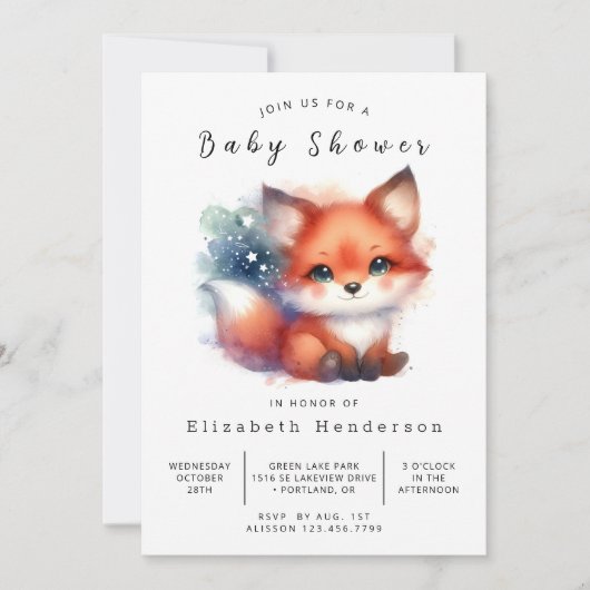 Whimsy Forest Setting Fox Babydusche Einladung (Vorderseite)