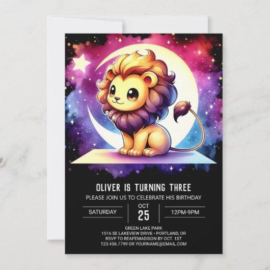 Whimsy Fun Lion Birthday Einladung (Vorderseite)