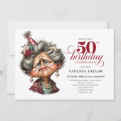 Whimsy funny grumpy woman fifty party editable einladung (Vorderseite)