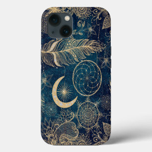 Whimsy Gold Glitter Traumfänger Federn Mandala iPhone 13 Hülle