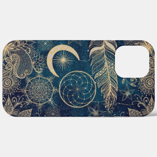 Whimsy Gold Glitzer Dreamcatcher Feathers Mandala Case-Mate iPhone Hülle (Rückseite (Horizontal))
