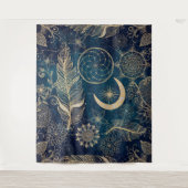 Whimsy Gold Glitzer Dreamcatcher Feathers Mandala Wandteppich (Vorderseite)