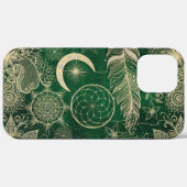 Whimsy Gold & Green Dreamcatcher Feathers Mandala Case-Mate iPhone Hülle (Rückseite (Horizontal))