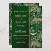 Whimsy Gold & Green Dreamcatcher Feathers Mandala Einladung (Vorne/Hinten)