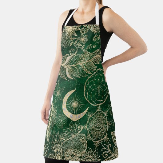 Whimsy Gold & Green Dreamcatcher Feathers Mandala Schürze (InSitu)