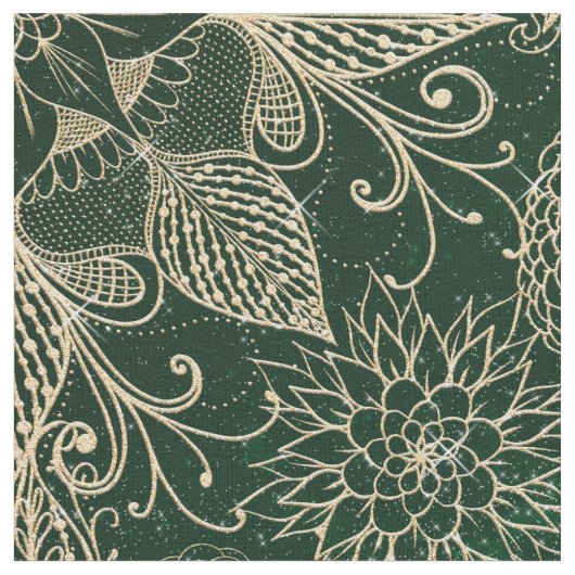 Whimsy Gold & Green Dreamcatcher Feathers Mandala Stoff (Nahaufnahme)