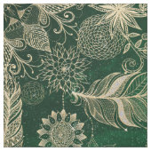 Whimsy Gold & Green Dreamcatcher Feathers Mandala Stoff (Muster)