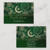 Whimsy Gold & Green Dreamcatcher Feathers Mandala Visitenkarte (Vorne/Hinten)