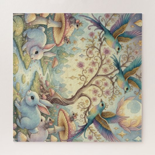 Whimsy Grove - Rabbits and Birds in Twilight Puzzle (Horizontal)