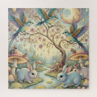 Whimsy Grove - Rabbits and Birds in Twilight Puzzle