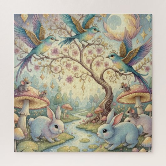 Whimsy Grove - Rabbits and Birds in Twilight Puzzle (Vertikal)