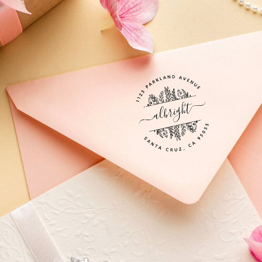 Whimsy handgezeichnet Blätter Runde Rücksendeadres Permastempel