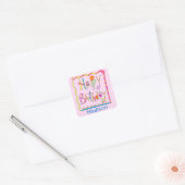 Whimsy Happy Geburtsname Personalisiert Pink Quadratischer Aufkleber (Umschlag)