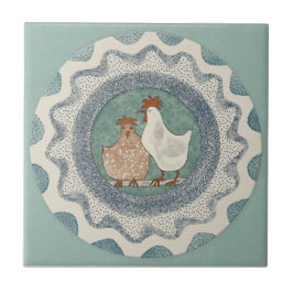 Whimsy Hühner Mint Blau Terrakotta Türkis Aqua Fliese