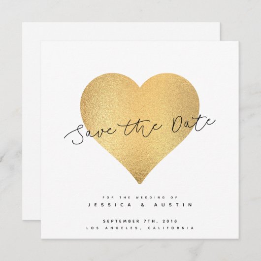 Whimsy Imitate Gold Heart Save the Date (Vorne/Hinten)