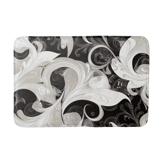 Whimsy in Black and Cream Barock Wirbel Badematte (Vorderseite)