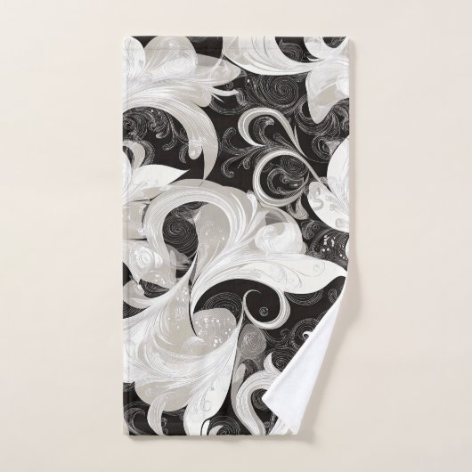 Whimsy in Black and Cream Barock Wirbel Handtuch (Handtuch)