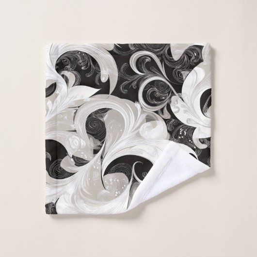 Whimsy in Black and Cream Barock Wirbel Waschlappen (Waschlappen)