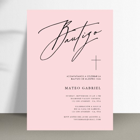 Whimsy Kalligrafie Taufe Pink Spanisch Bautizo Einladung