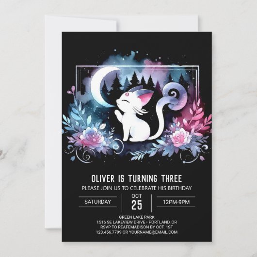 Whimsy Kitten Cat Birthday Einladung (Vorderseite)