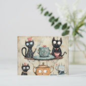 Whimsy Kitty Tea Party Postkarte (Stehend Vorderseite)
