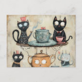 Whimsy Kitty Tea Party Postkarte (Vorderseite)