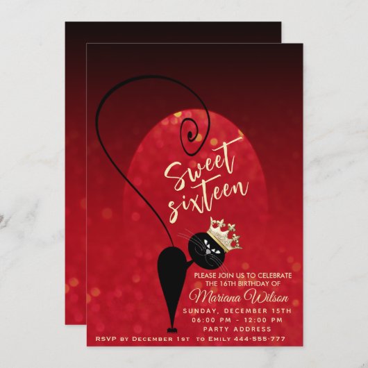 Whimsy lustige Katze Roter Scheinwerfer Einladung (Vorne/Hinten)