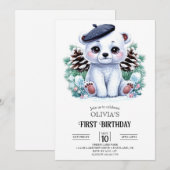 Whimsy Magic Polar Bär 1. Geburtstag digital Einladung (Vorne/Hinten)