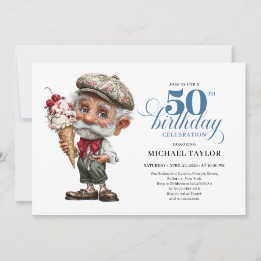 Whimsy Man 50th Birthday Bash Humor Invitation Einladung (Vorderseite)