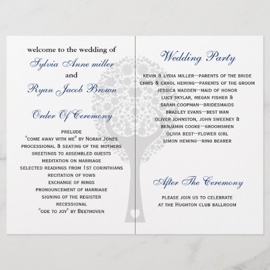 Whimsy marinebords gefaltete Hochzeitsprogramme (Rückseite)