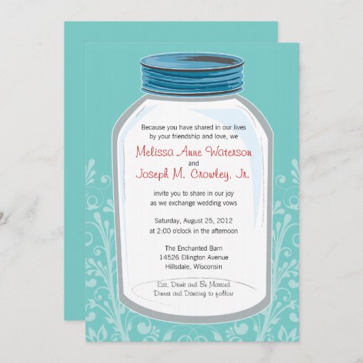 Whimsy Mason Jar Wedding Einladung (Vorne/Hinten)