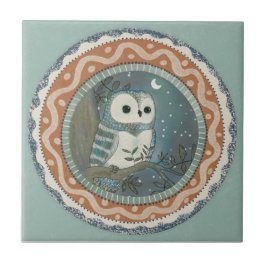 Whimsy Owl Mint Blau Terrakotta Türkis Aqua Fliese