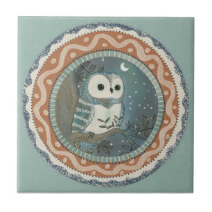 Whimsy Owl Mint Blau Terrakotta Türkis Aqua Fliese