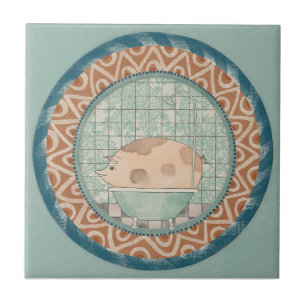 Whimsy Pig Mint Blau Terrakotta Aqua Türkis Fliese