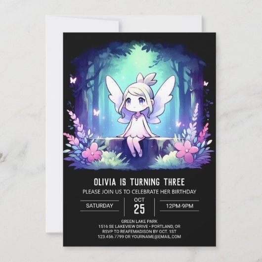 Whimsy Printable Fairy Birthday Einladung (Vorderseite)