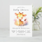 Whimsy Printable Giraffe Baby Dusche Einladung (Stehend Vorderseite)