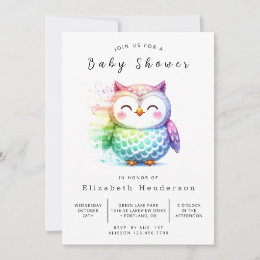 Whimsy Printable Owl Baby Dusche Einladung (Vorderseite)