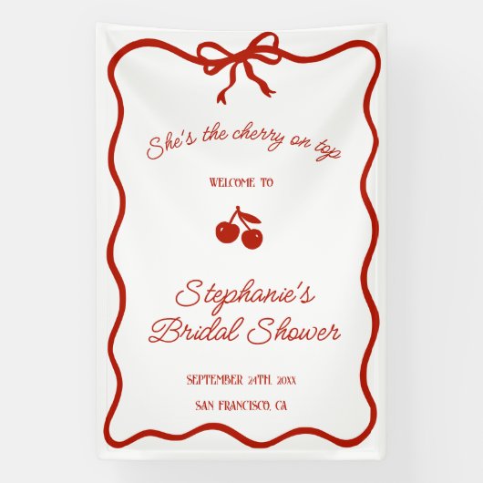 Whimsy Red She is the Cherry on Top Brautparty Banner (Vertikal)