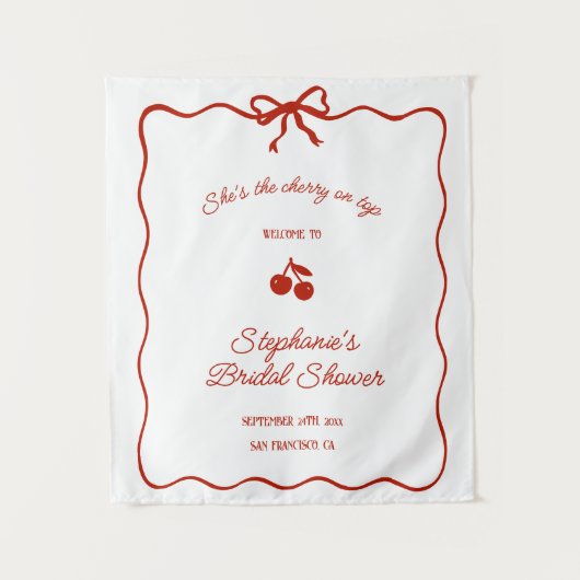 Whimsy Red She's the Cherry on Top Bridal Shower Wandteppich (Vorderseite)