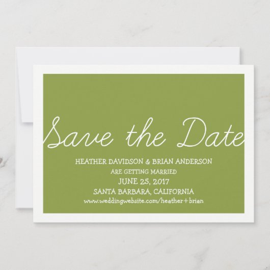 Whimsy Save the Date einladen, Olivengrün Einladung (Vorderseite)