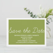 Whimsy Save the Date einladen, Olivengrün Einladung (Stehend Vorderseite)