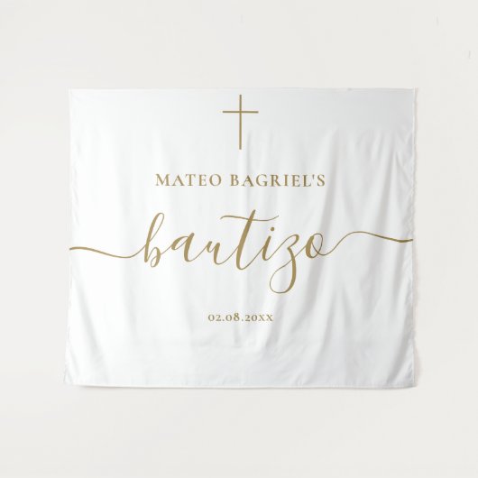 Whimsy Script Bautizo Spanische Taufe Neutral Gold Wandteppich (Vorderseite (Horizontal))