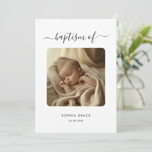 Whimsy Script Black & White Geschlecht neutrale Ta Einladung (Stehend Vorderseite)