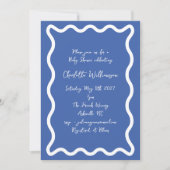 Whimsy Script Blue Scribble Border Baby Dusche Einladung (Vorderseite)