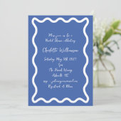 Whimsy Script Blue Scribble Border Brautparty Einladung (Stehend Vorderseite)