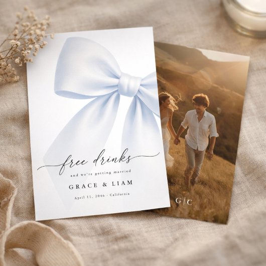 Whimsy Script Bow Kostenlose Getränke Hochzeitsfot Save The Date